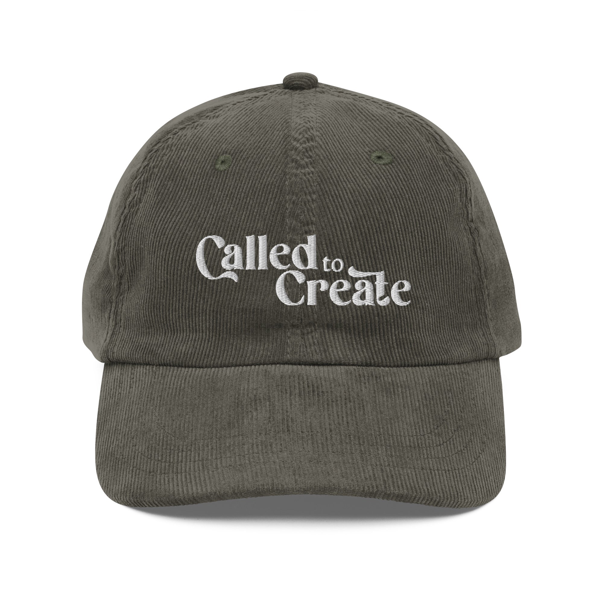 Called to Create embroidered corduroy cap from faith based Christian company. olive color