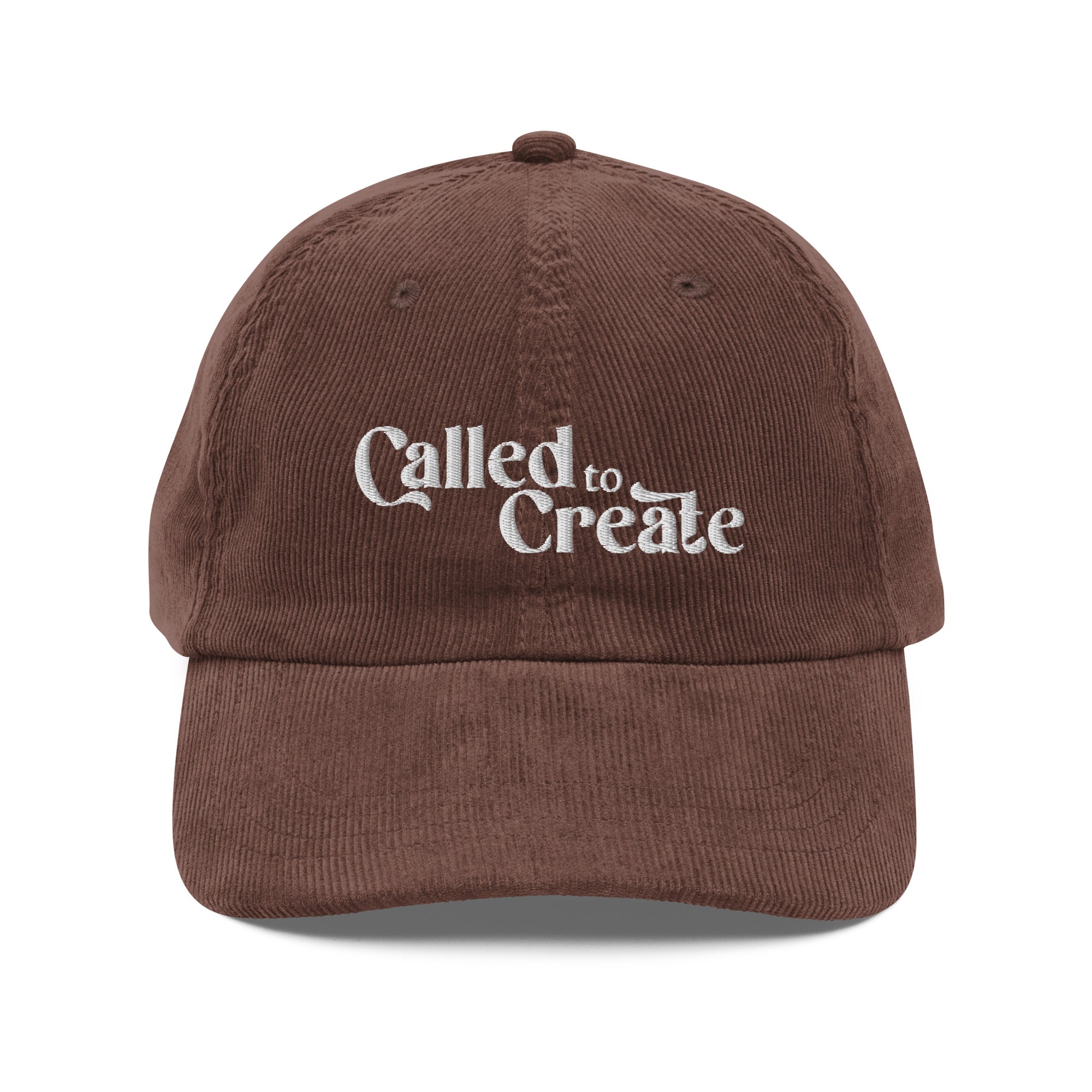 Called to Create embroidered corduroy cap from faith based Christian company. Brown color