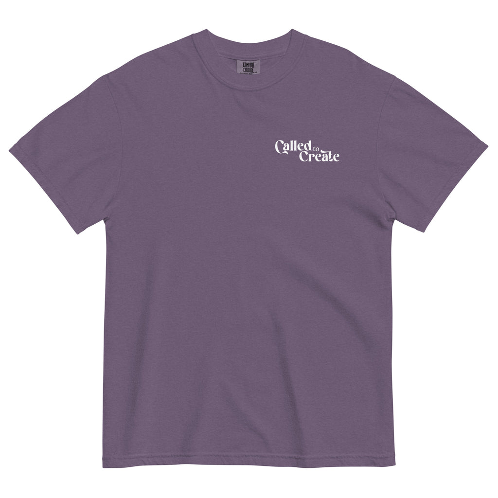 Short sleeved shirt from Faith based Christian company, Christian Shirts Shop. 
Comfort Colors Shirt.
Graphic: Text says Called to Create
Shirt Color: Grape