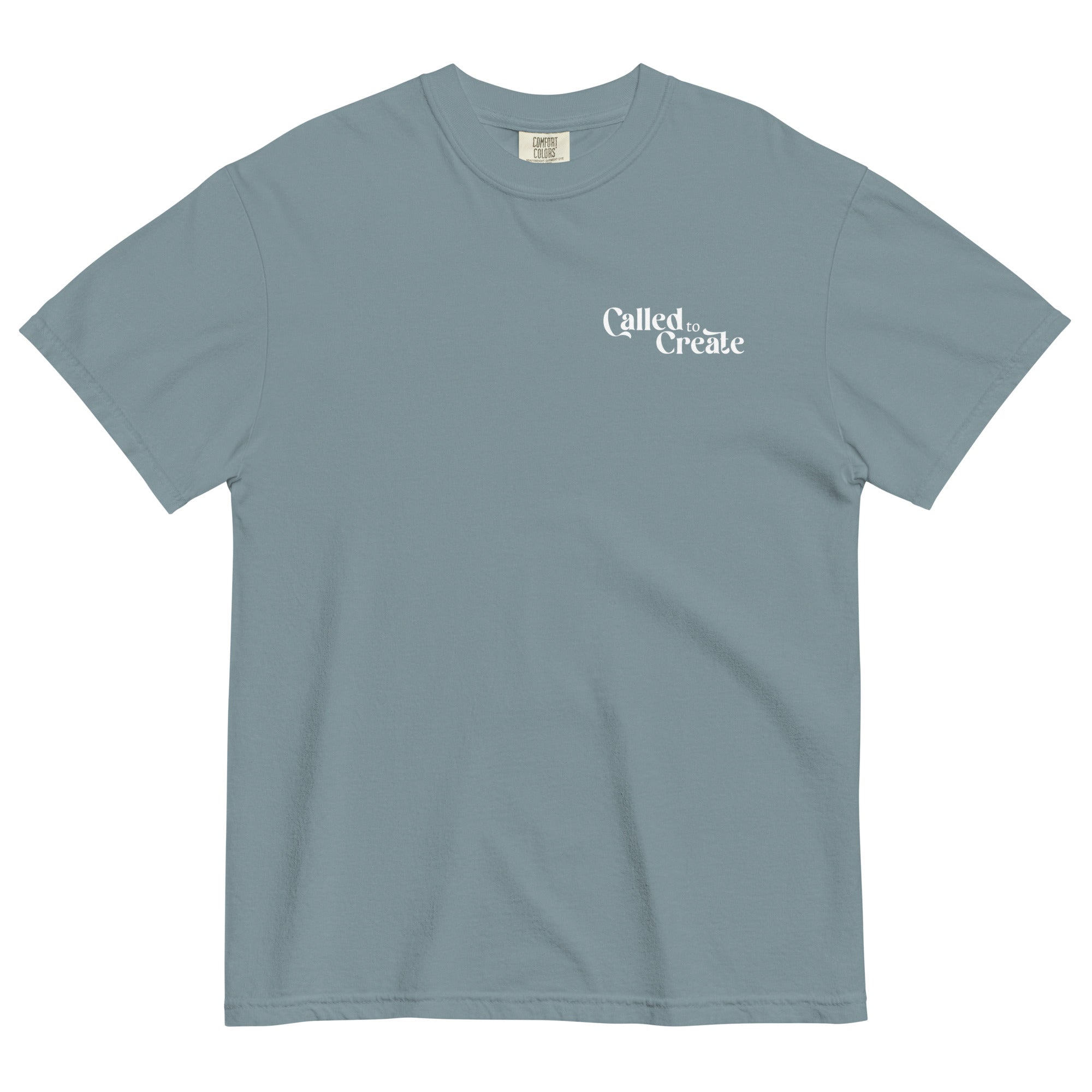 Short sleeved shirt from Faith based Christian company, Christian Shirts Shop. 
Comfort Colors Shirt.
Graphic: Text says Called to Create
Shirt Color: Ice Blue