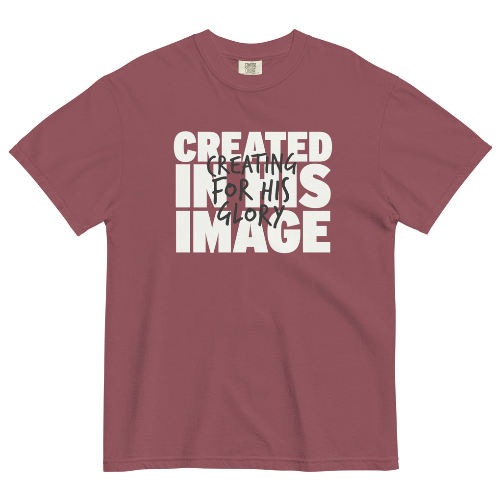 T-shirt from Faith based Christian company, Christian Shirts Shop. 
Graphic: Created in His Image & Glory
Color: Brick
Brand: Comfort Colors