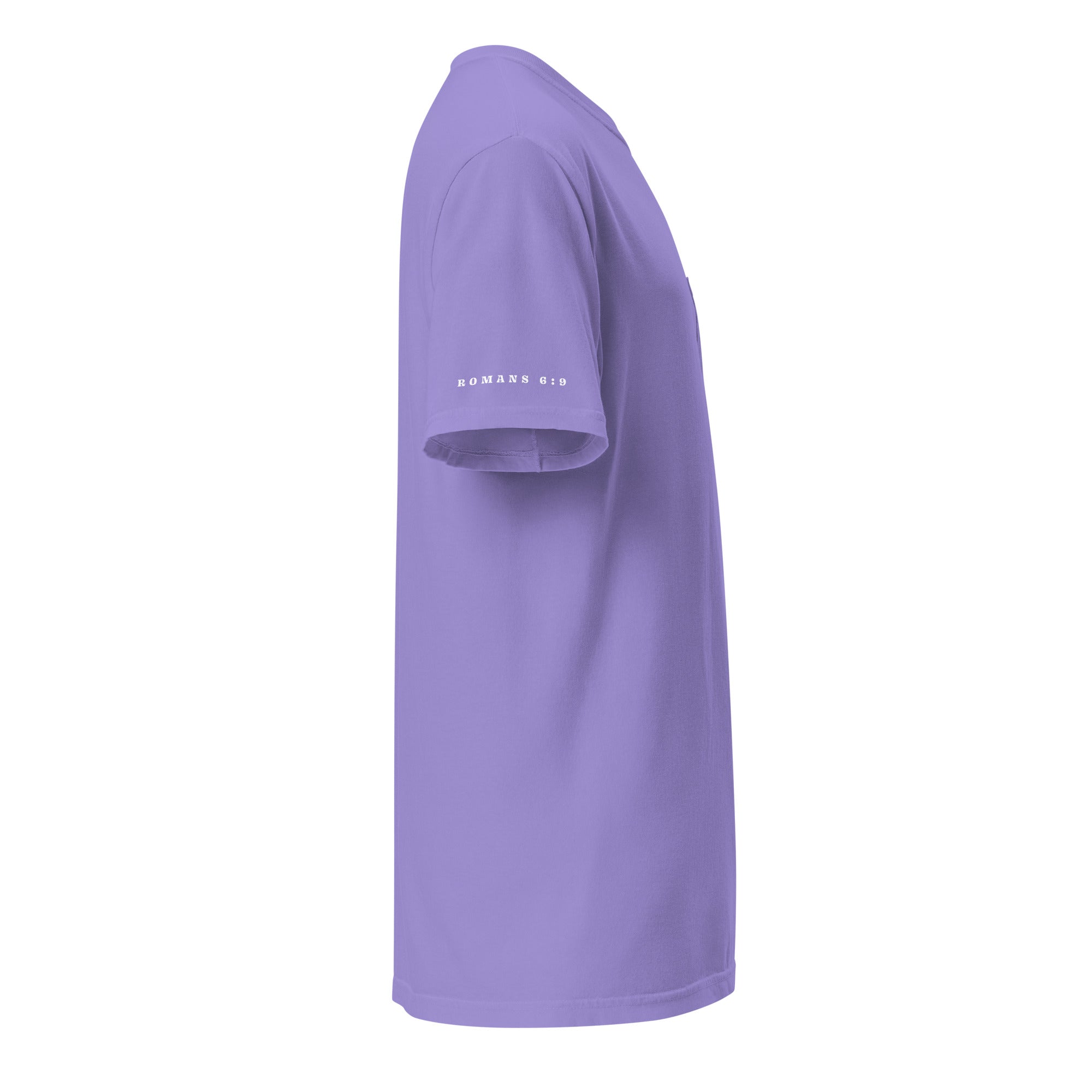 T-shirt from Faith based Christian company, Christian Shirts Shop. 
Graphic: Death is Dead Romans 6:9
Color: Violet
Brand: Comfort Colors