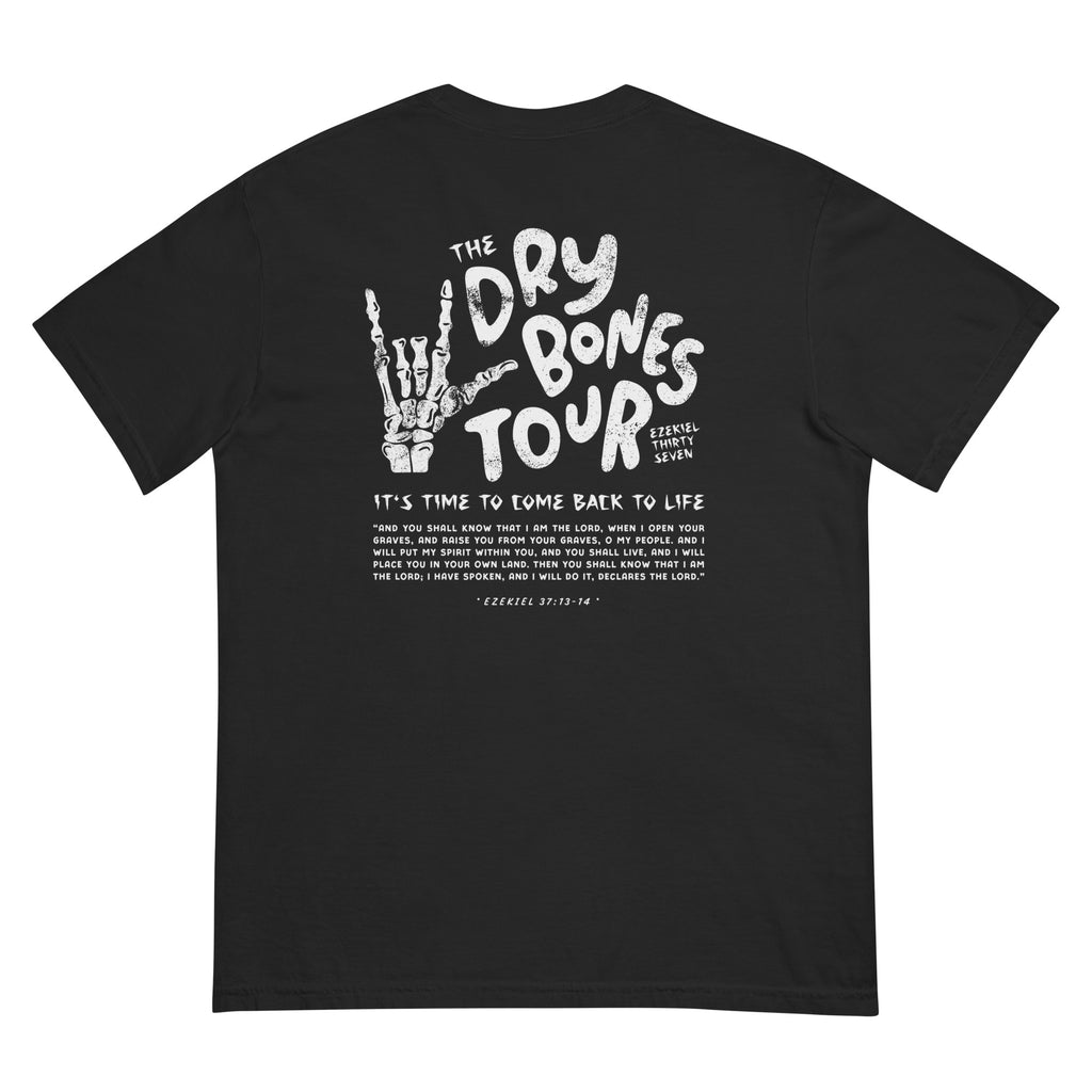T-shirt from Faith based Christian company, Christian Shirts Shop. 
Graphic: Dry Bones Tour Ezekiel 37:13-14
Color: Black
Brand: Comfort Colors