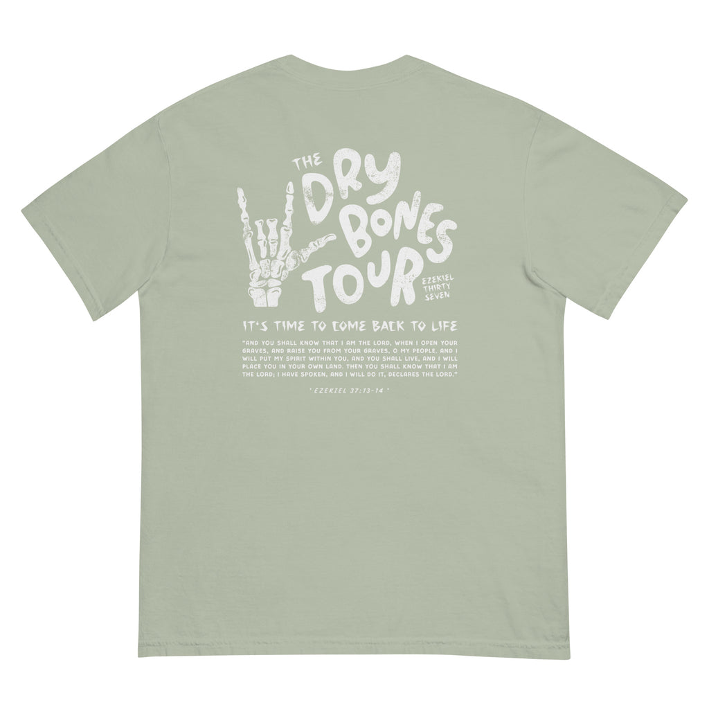 T-shirt from Faith based Christian company, Christian Shirts Shop. 
Graphic: Dry Bones Tour Ezekiel 37:13-14
Color: Bay
Brand: Comfort Colors