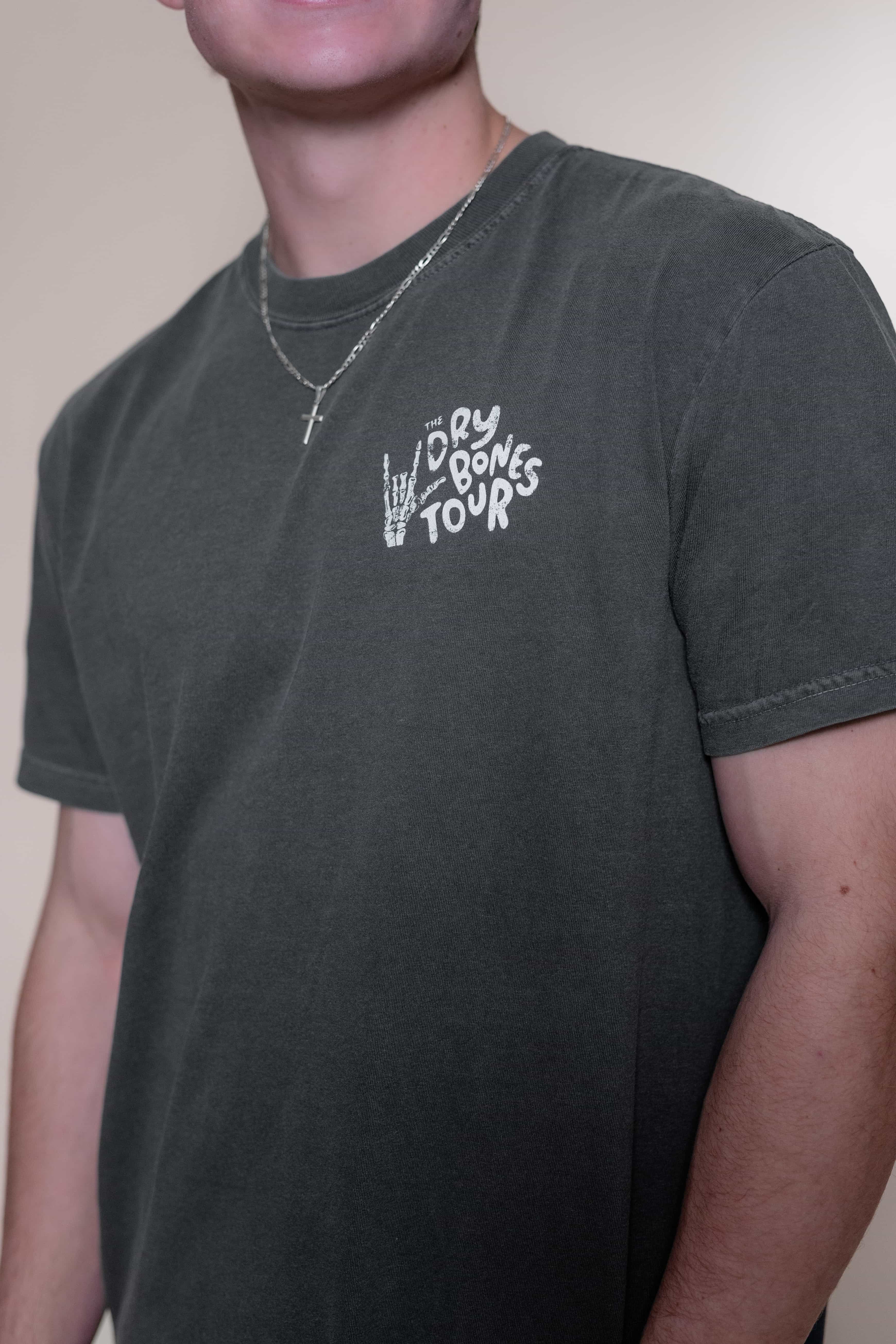 T-shirt from Faith based Christian company, Christian Shirts Shop. 
Graphic: Dry Bones Tour Ezekiel 37:13-14
Color: Grey
Brand: Comfort Colors