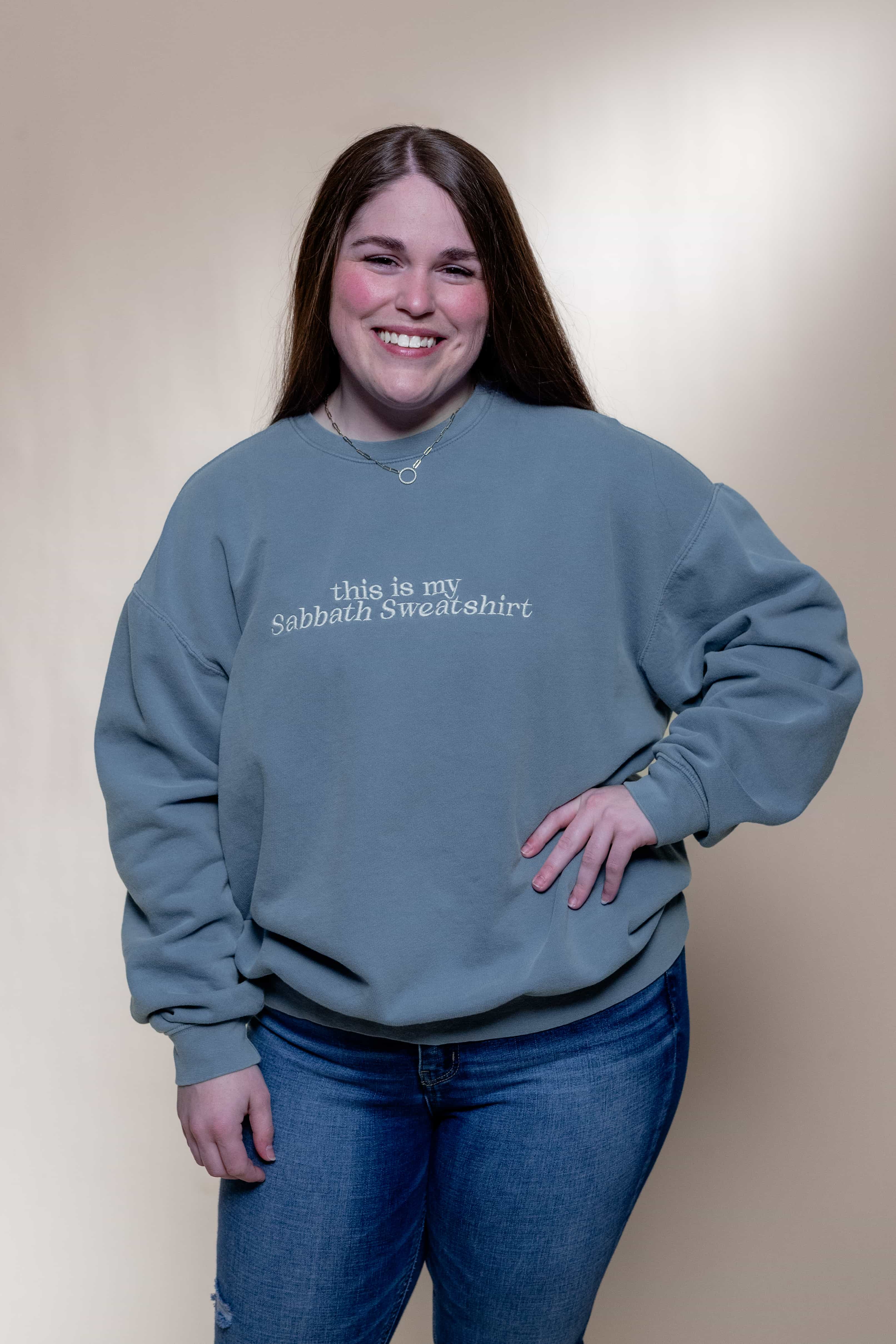 Religious Sweatshirt from Faith based Christian company, Christian Shirts Shop.
Graphic: Embroidered Text This is my Sabbath Sweatshirt
Color: Blue Jean
Brand: Comfort Colors