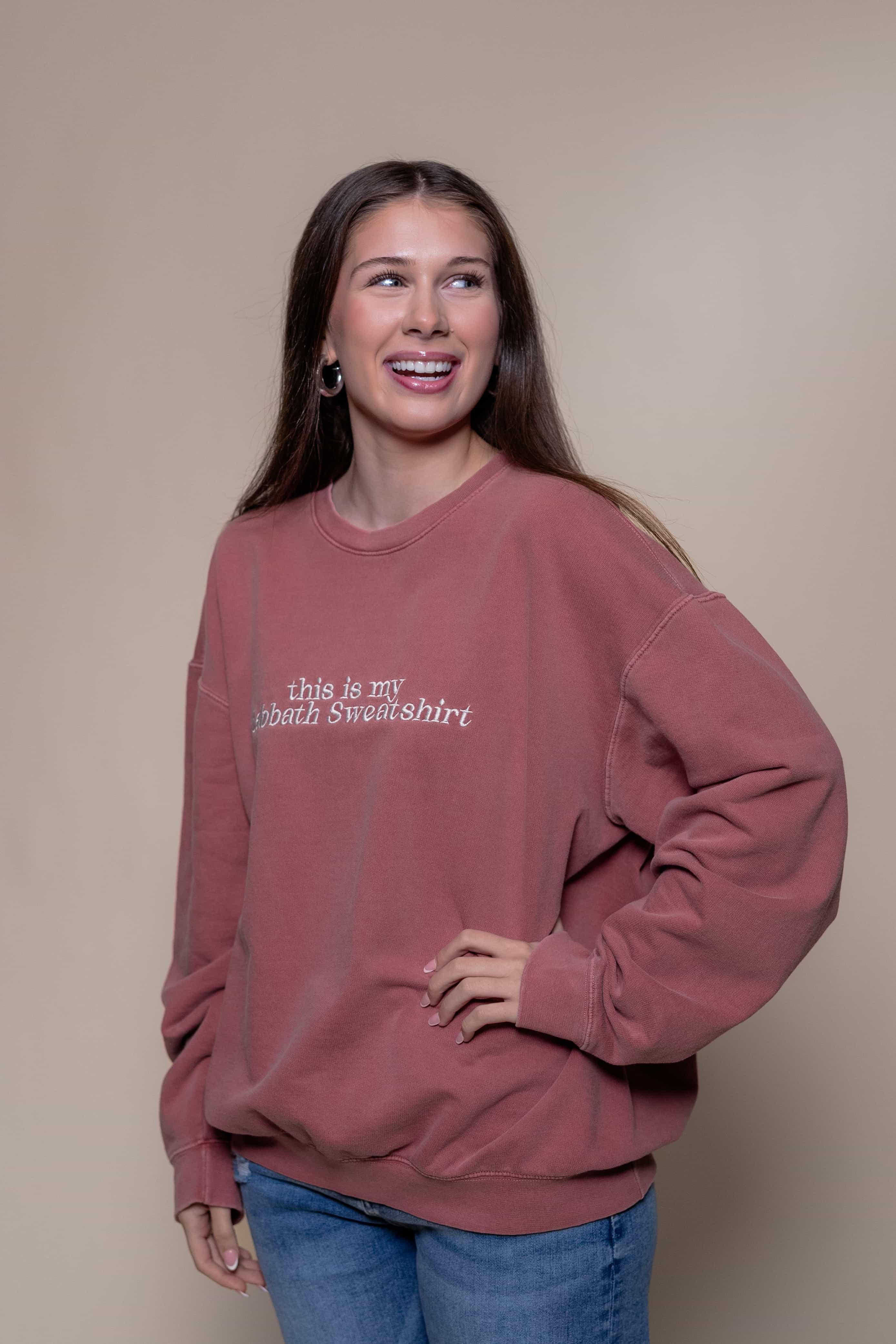 Religious Sweatshirt from Faith based Christian company, Christian Shirts Shop.
Graphic: Embroidered Text This is my Sabbath Sweatshirt
Color: Crimson
Brand: Comfort Colors