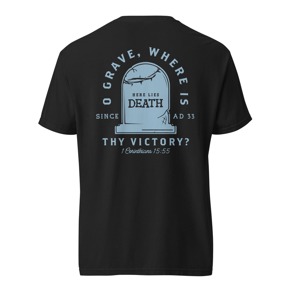 T-shirt from Faith based Christian company, Christian Shirts Shop. 
Graphic: Here Lies Death
Color: Black
Brand: Comfort Colors