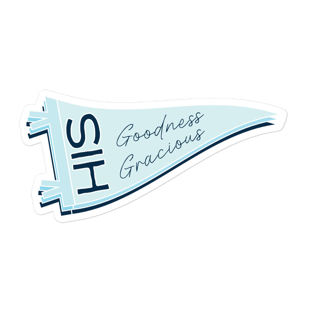 Vinyl sticker from Faith based Christian company, Christian Shirts Shop. 
Graphic: Text says His Goodness Gracious