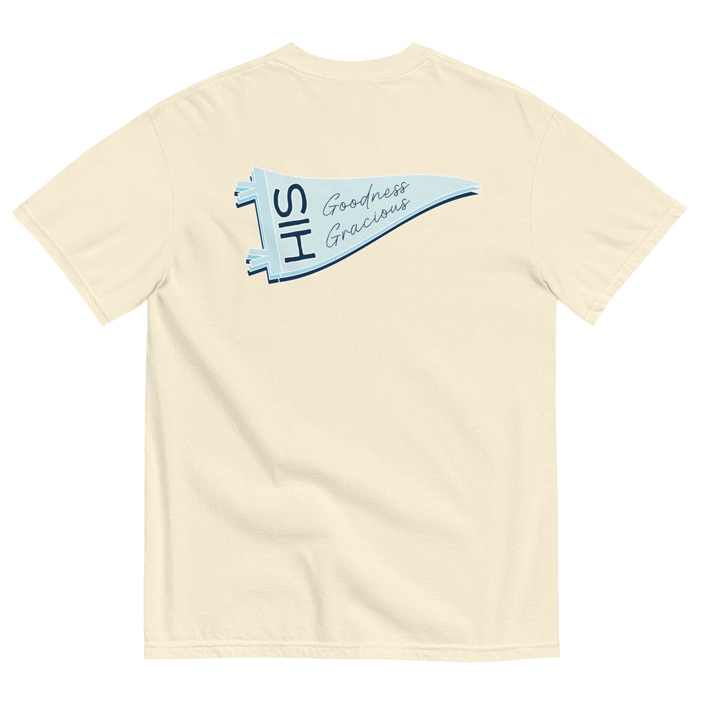 T-shirt from Faith based Christian company, Christian Shirts Shop. 
Graphic: His Goodness Gracious back image Psalm 23:6
Color: Ivory Shirt
Brand: Comfort Colors