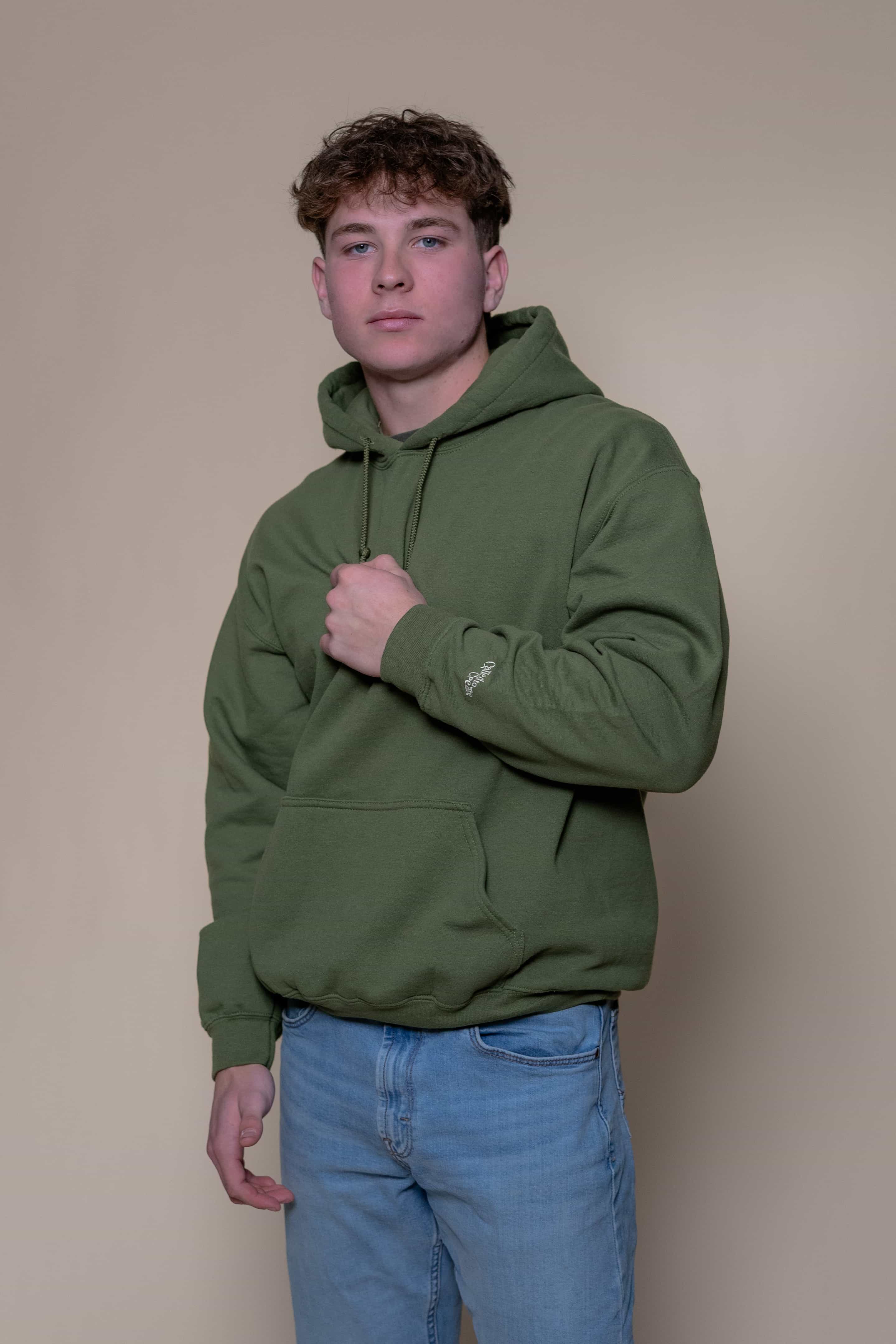 Hooded Sweatshirt from Faith based Christian company, Christian Shirts Shop. 
Graphic: Created in His Image & Glory
Color: Military Green
Brand: Comfort Colors