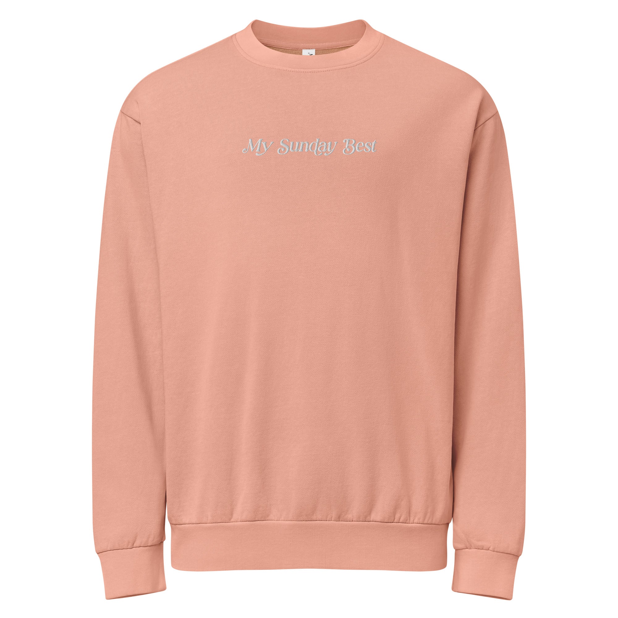 Religious Sweatshirt from Faith based Christian company, Christian Shirts Shop.
Graphic: Embroidered Text My Sunday Best Sweatshirt
Color: Salmon
Brand: Lane Seven