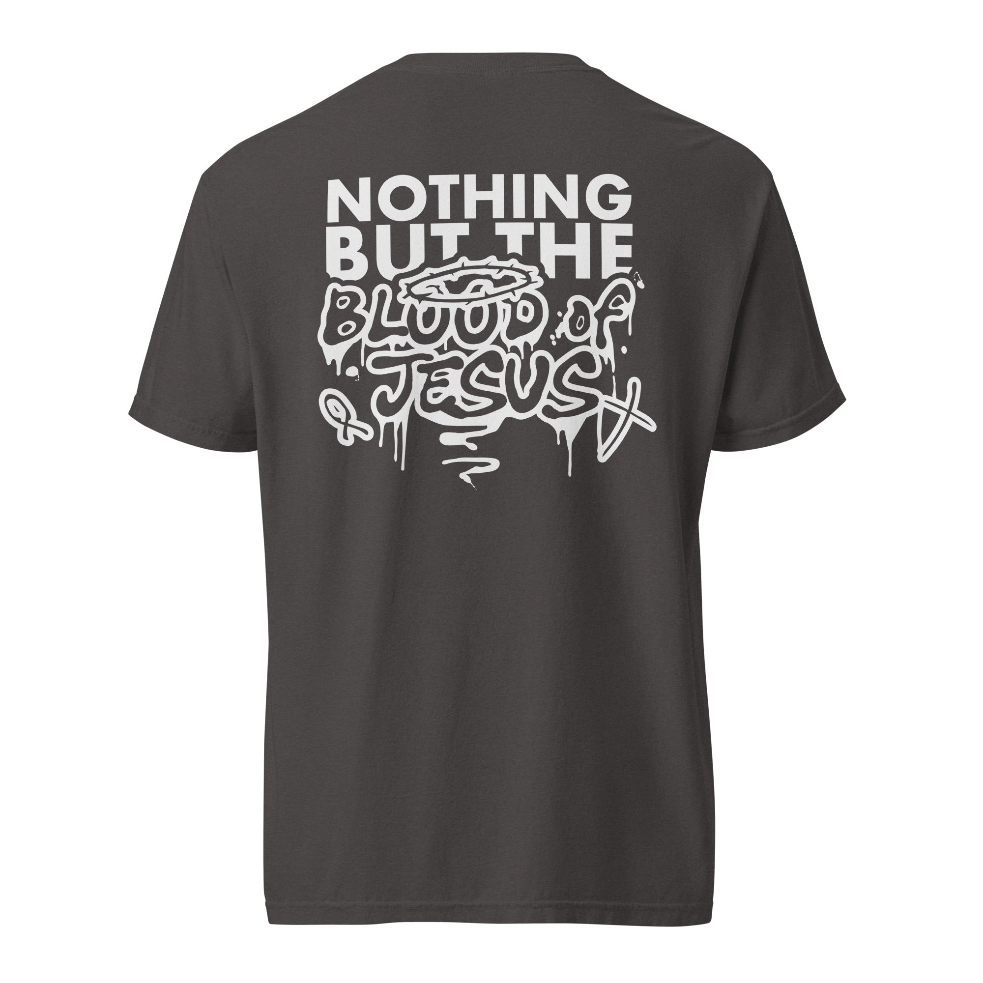 Religious Shirt from Faith based Christian company, Christian Shirts Shop.
Graphic: What can wash away my sins? Nothing but the blood of Jesus.
Color: Graphite
Brand: Comfort Colors