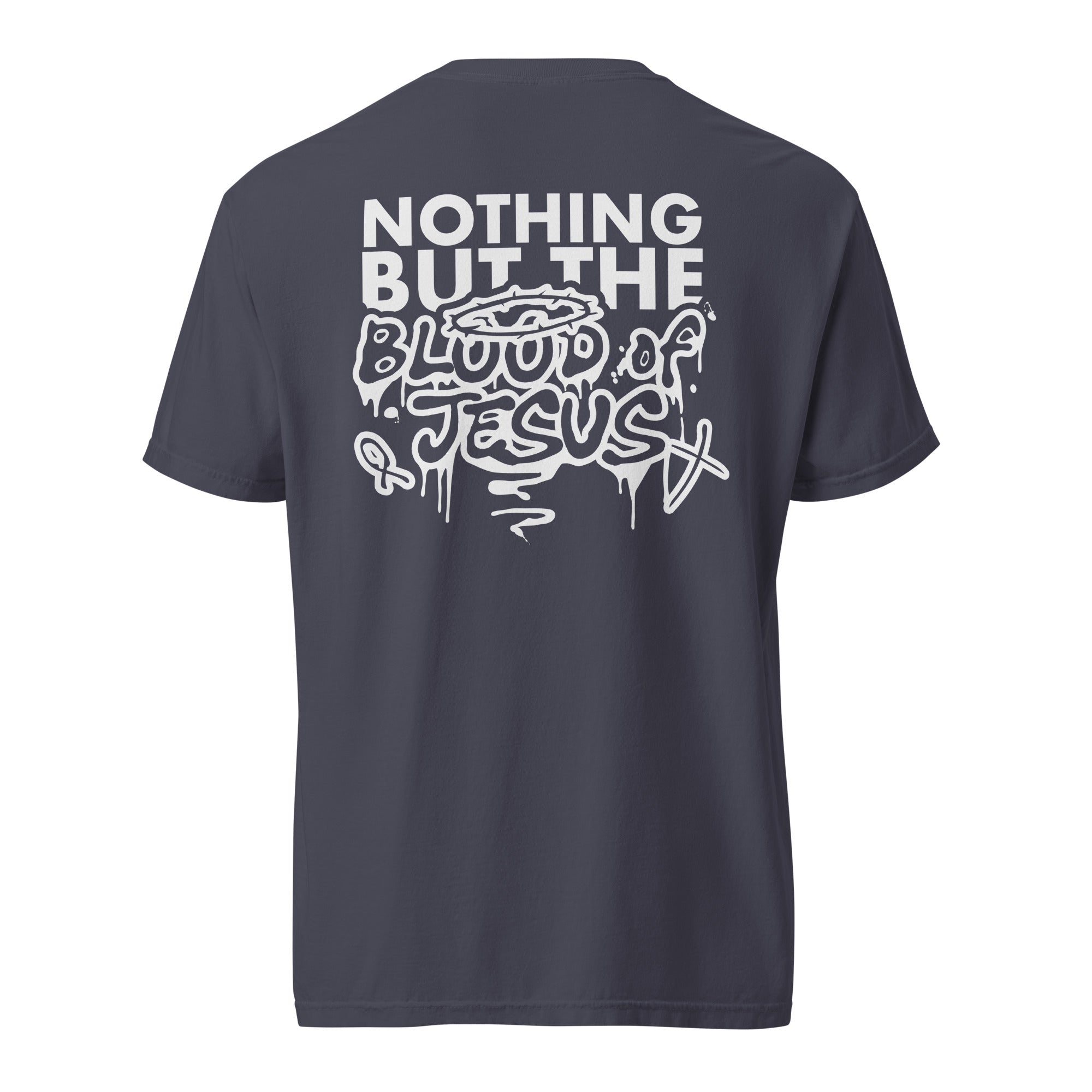 Religious Shirt from Faith based Christian company, Christian Shirts Shop.
Graphic: What can wash away my sins? Nothing but the blood of Jesus.
Color: Navy
Brand: Comfort Colors