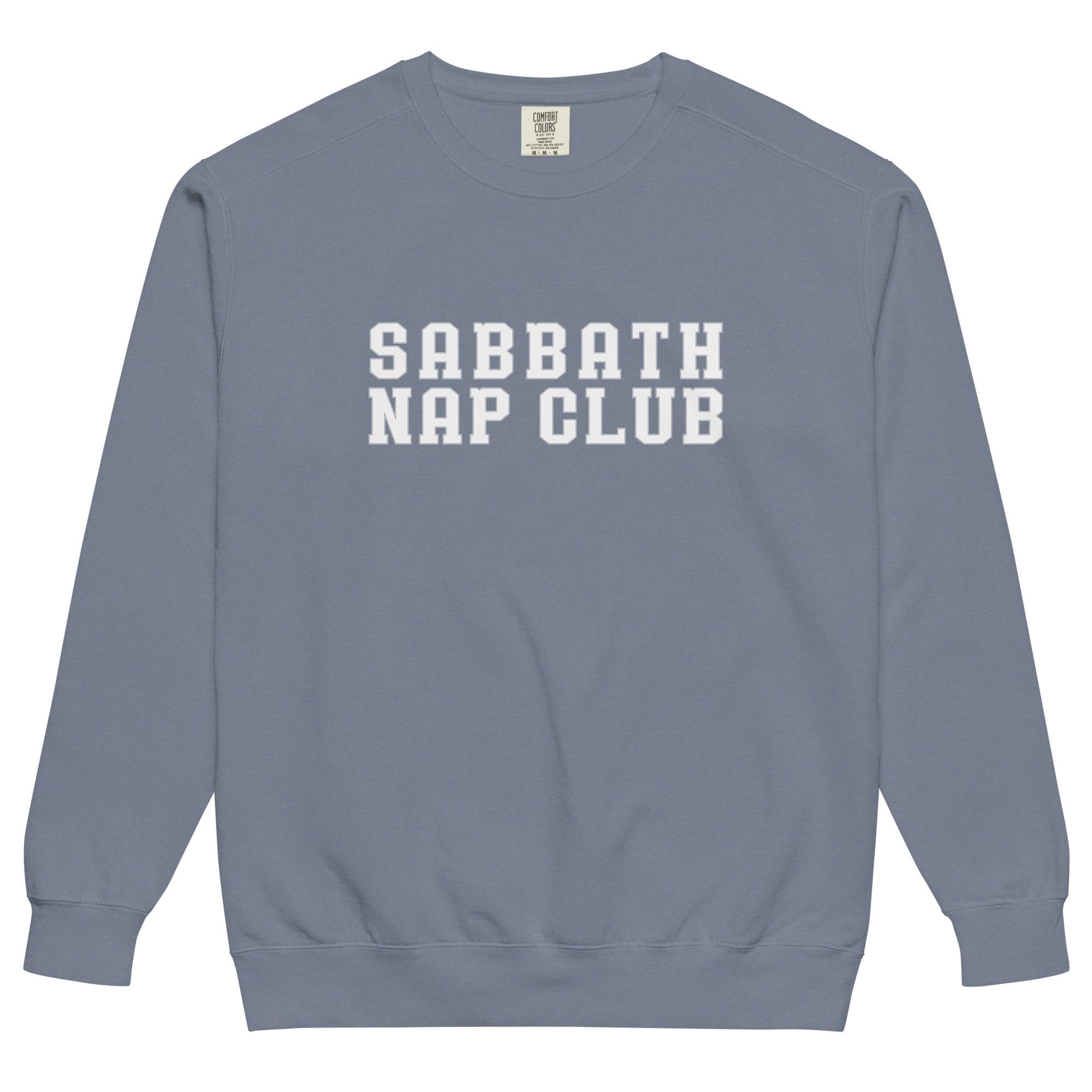 Religious Sweatshirt from Faith based Christian company, Christian Shirts Shop.
Graphic: Sabbath Nap Club
Color: Blue Jean
Brand: Comfort Colors