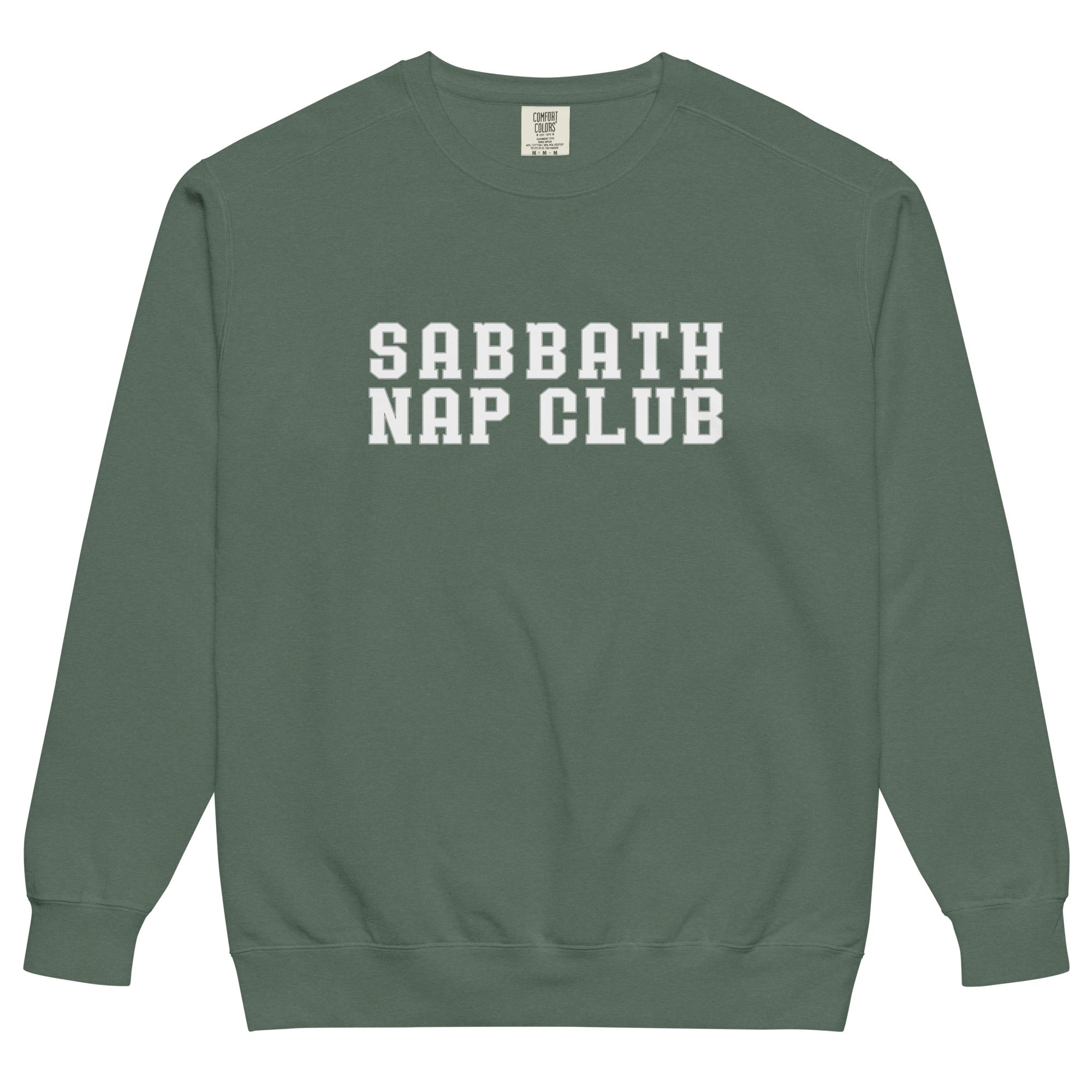 Religious Sweatshirt from Faith based Christian company, Christian Shirts Shop.
Graphic: Sabbath Nap Club
Color: Blue Spruce
Brand: Comfort Colors