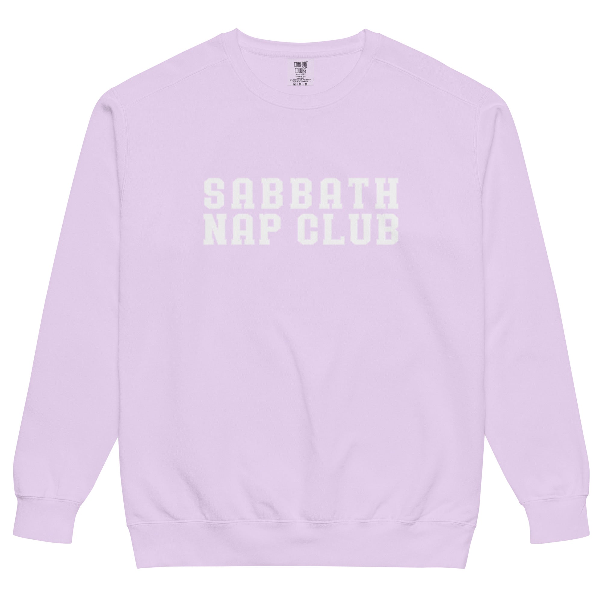 Religious Sweatshirt from Faith based Christian company, Christian Shirts Shop.
Graphic: Sabbath Nap Club
Color: Orchid
Brand: Comfort Colors