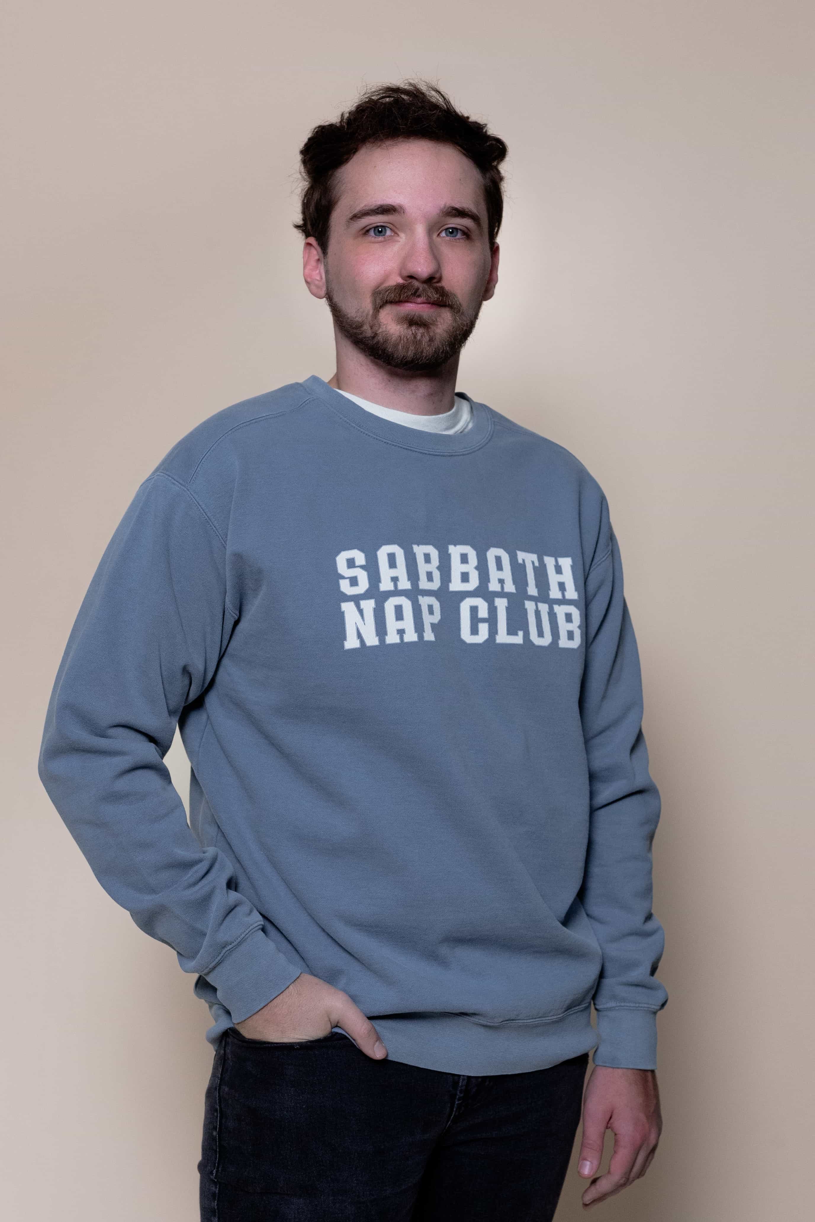 Religious Sweatshirt from Faith based Christian company, Christian Shirts Shop.
Graphic: Sabbath Nap Club
Color: Blue Jean
Brand: Comfort Colors