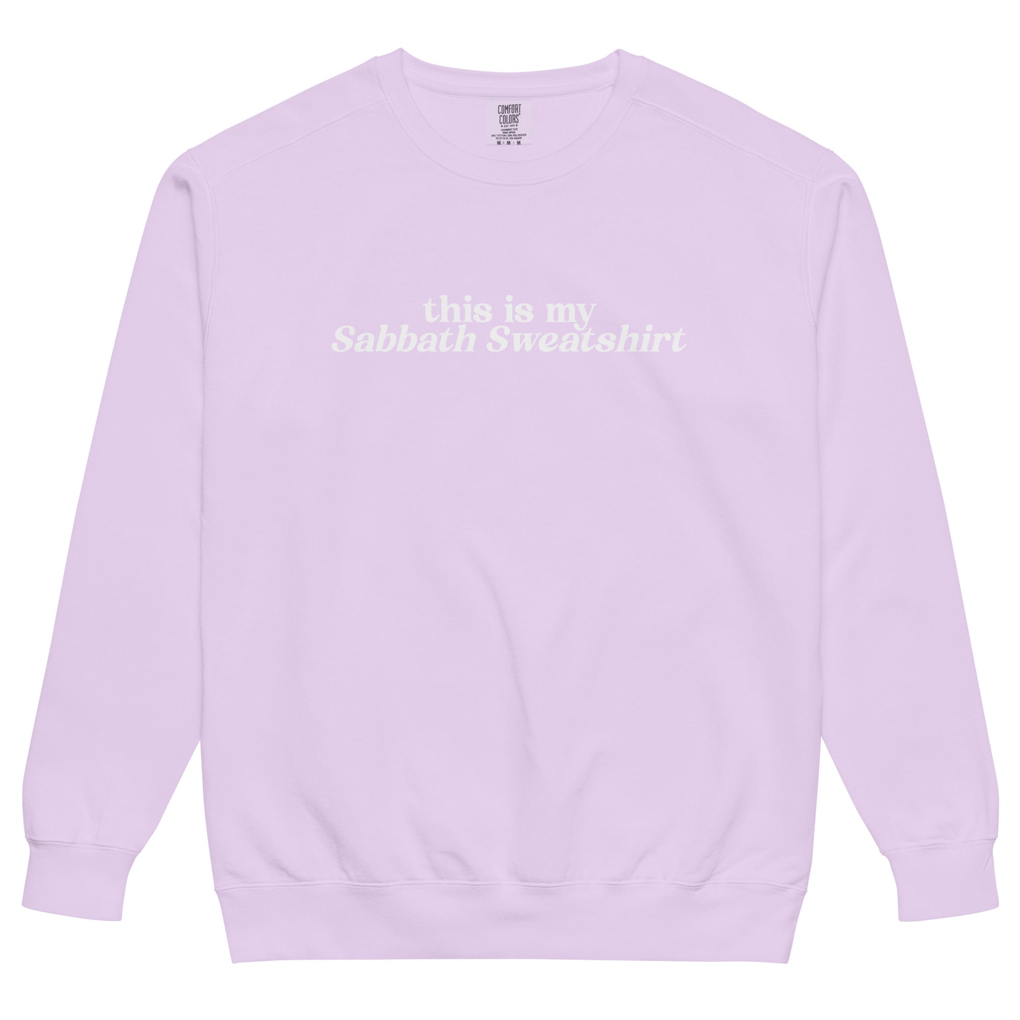 Religious Sweatshirt from Faith based Christian company, Christian Shirts Shop. 
Graphic: This is my Sabbath Sweatshirt
Color: Orchid
Brand: Comfort Colors