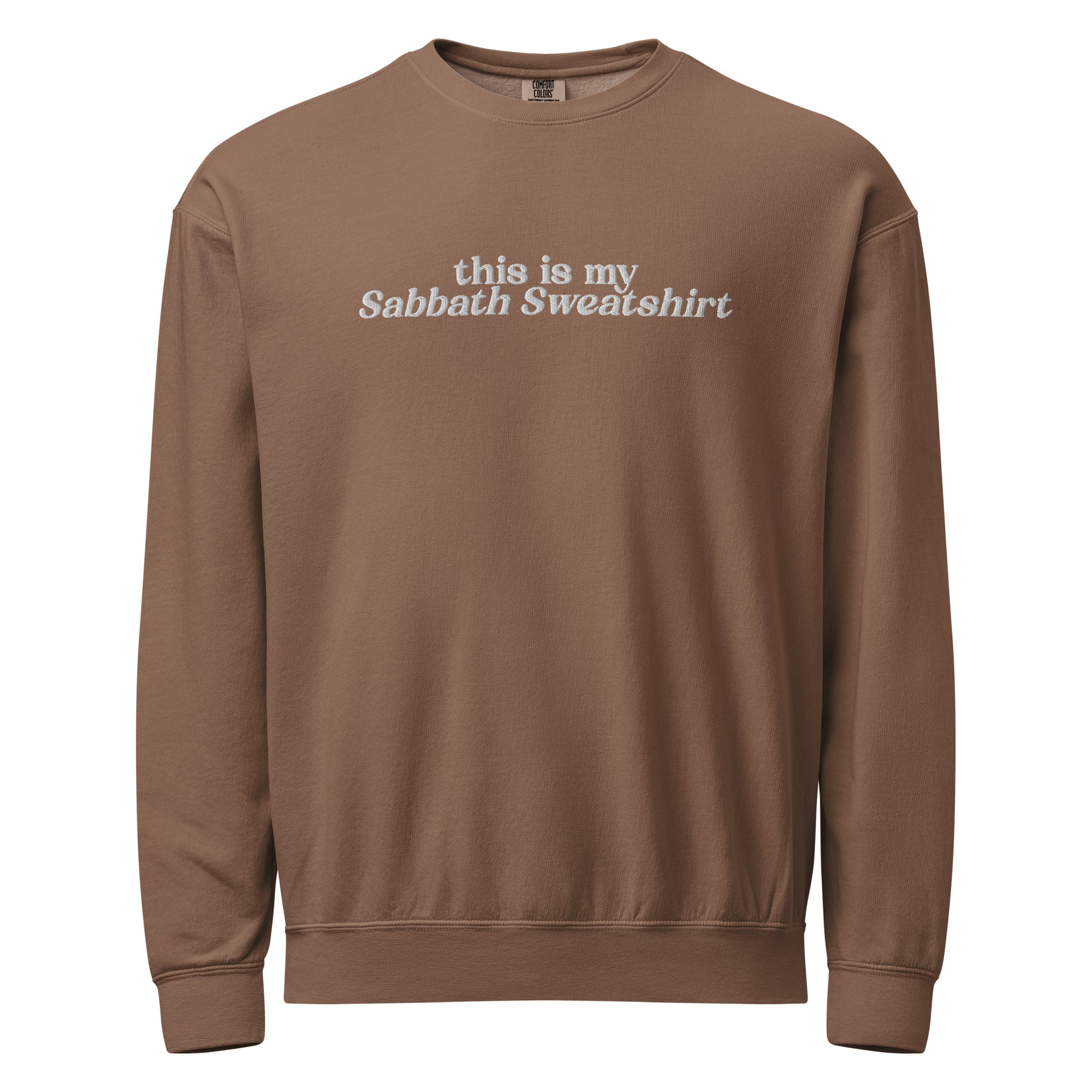 Religious Sweatshirt from Faith based Christian company, Christian Shirts Shop.
Graphic: Embroidered Text This is my Sabbath Sweatshirt
Color: Espresso
Brand: Comfort Colors