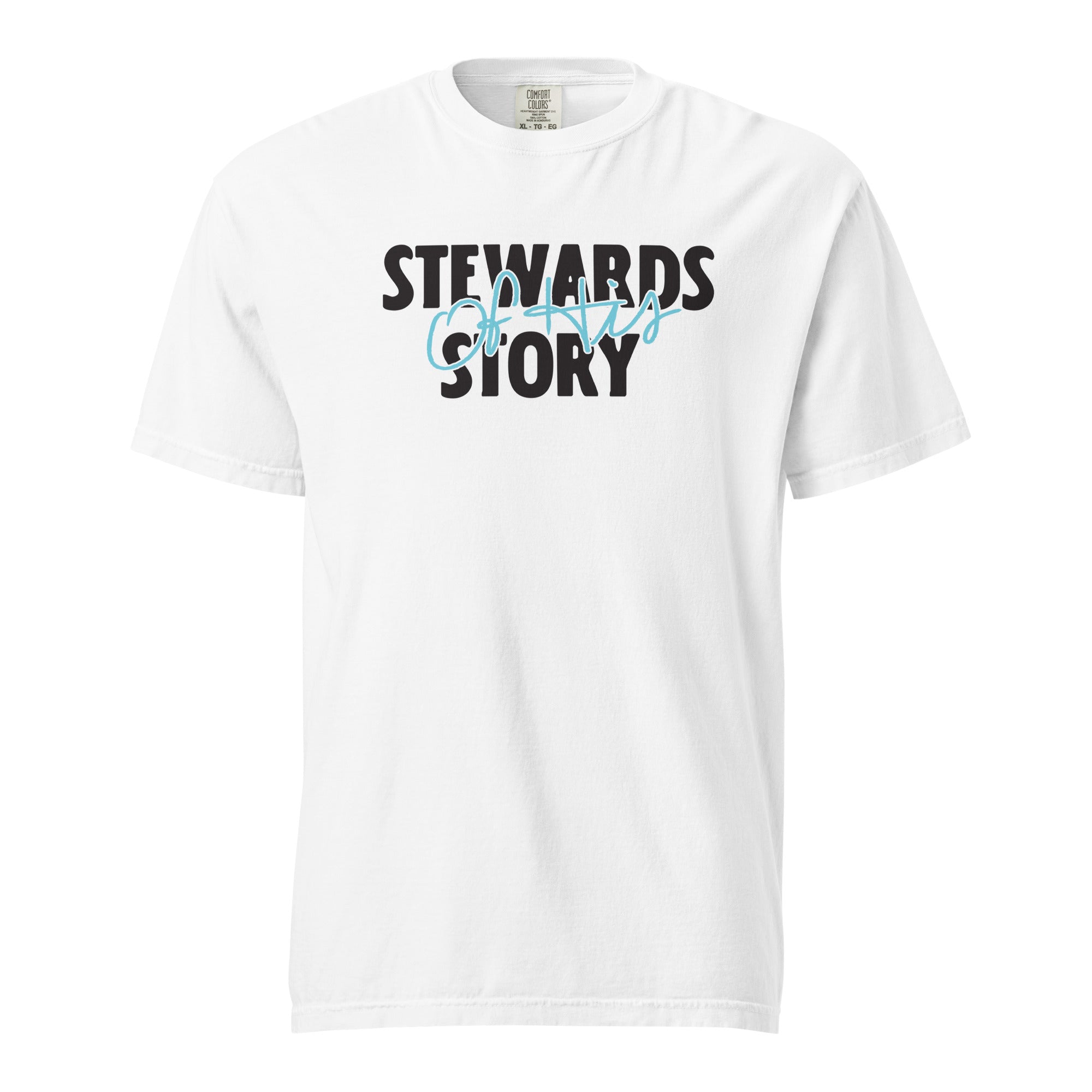 T-shirt from Faith based Christian company, Christian Shirts Shop. 
Graphic: Stewards of His Story
Color: White
Brand: Comfort Colors