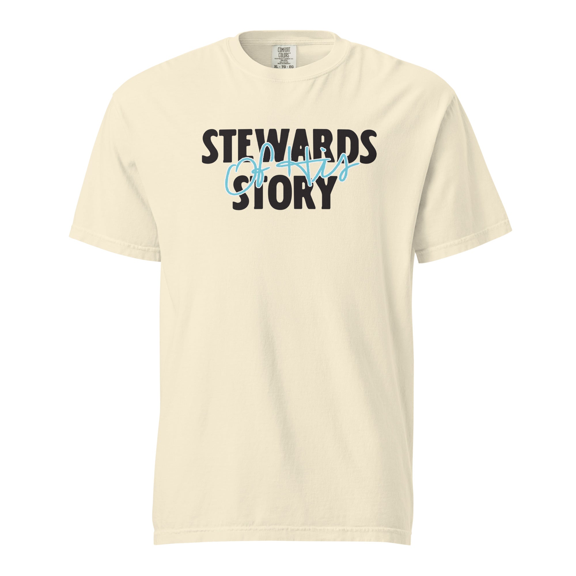 T-shirt from Faith based Christian company, Christian Shirts Shop. 
Graphic: Stewards of His Story
Color: Ivory
Brand: Comfort Colors mockup