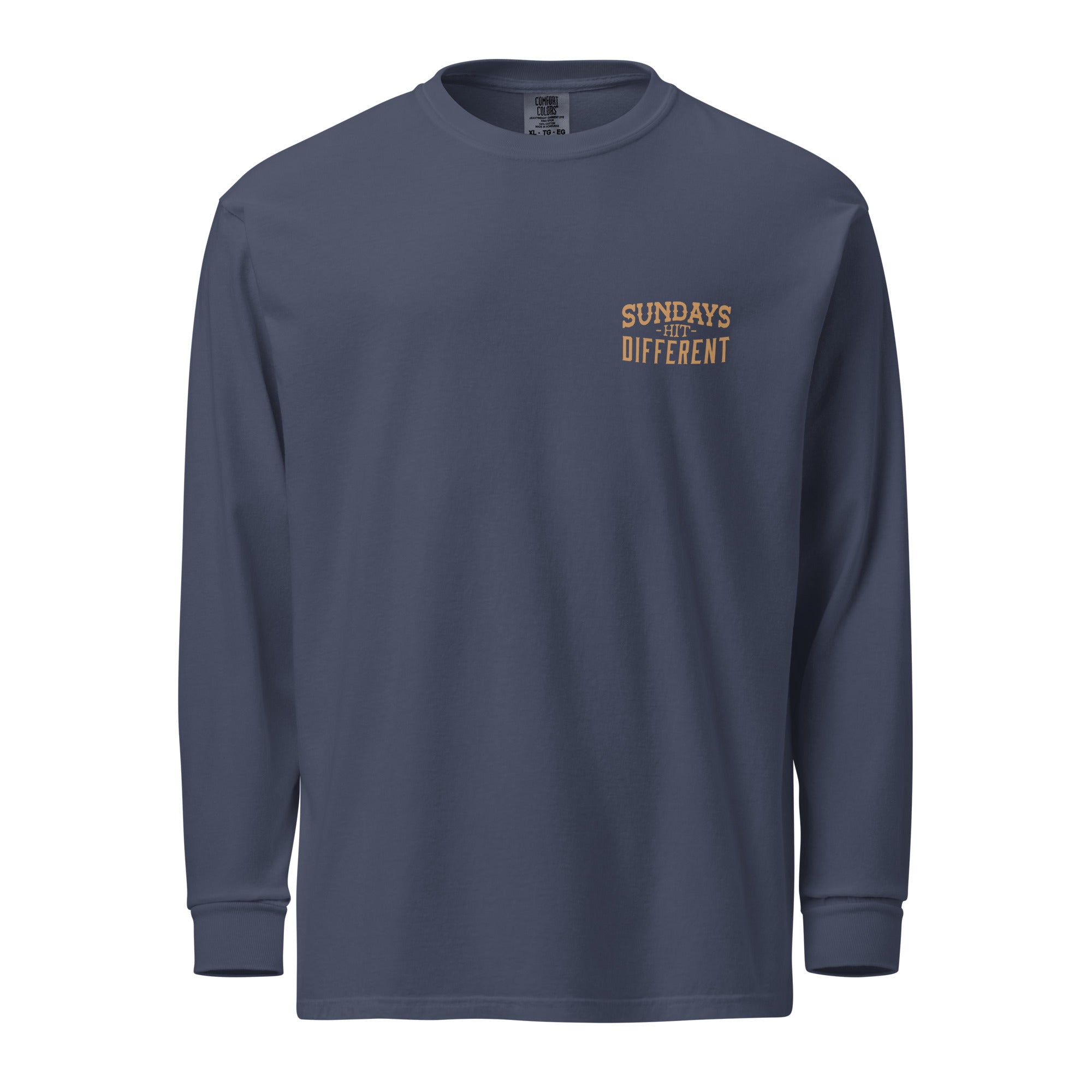 Religious Sweatshirt from Faith based Christian company, Christian Shirts Shop.
Graphic: Sundays Hit Different
Color: Navy
Brand: Comfort Colors