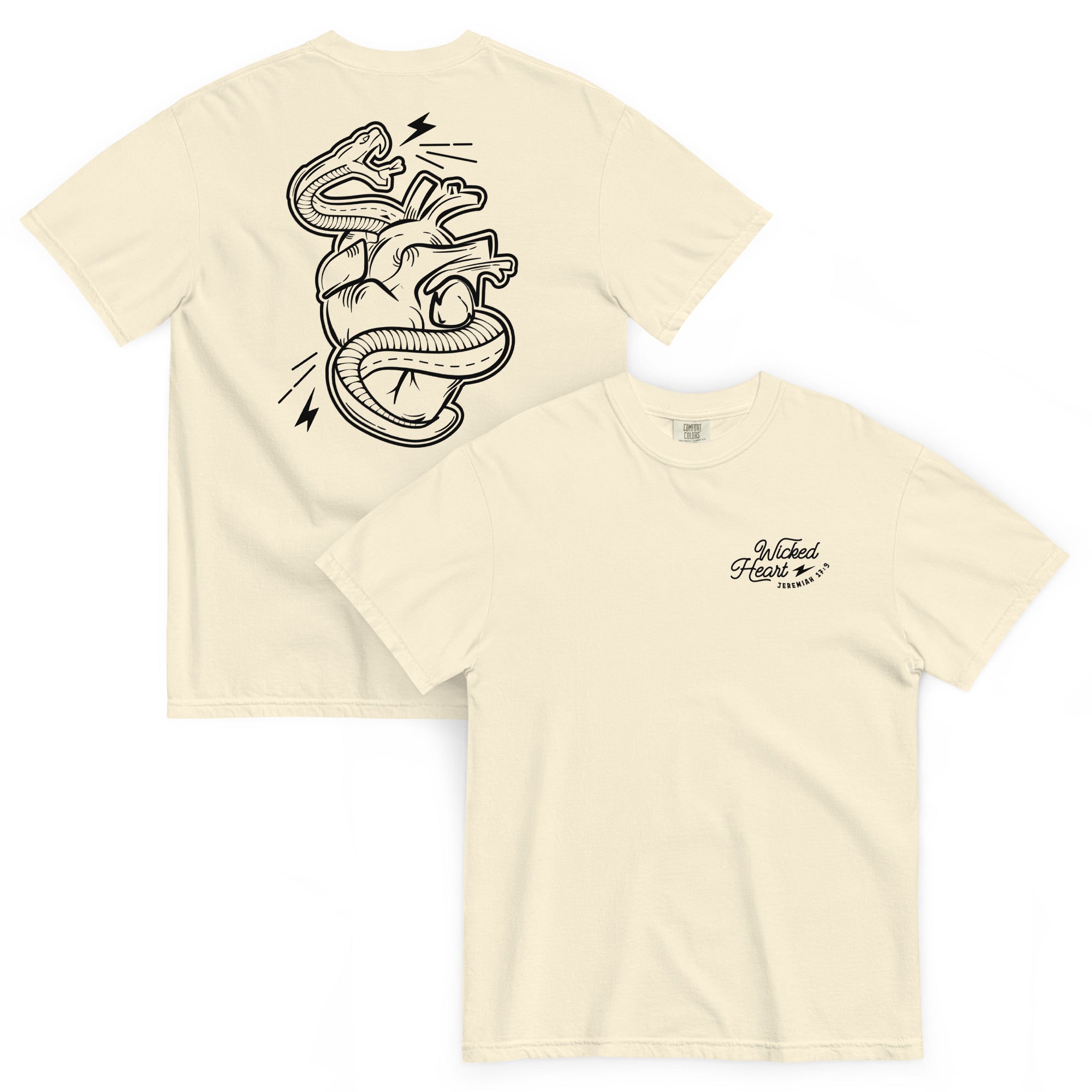 Religious Sweatshirt from Faith based Christian company, Christian Shirts Shop.
Graphic: Wicked Heart Jeremiah 17:9
Color: Ivory
Brand: Comfort Colors