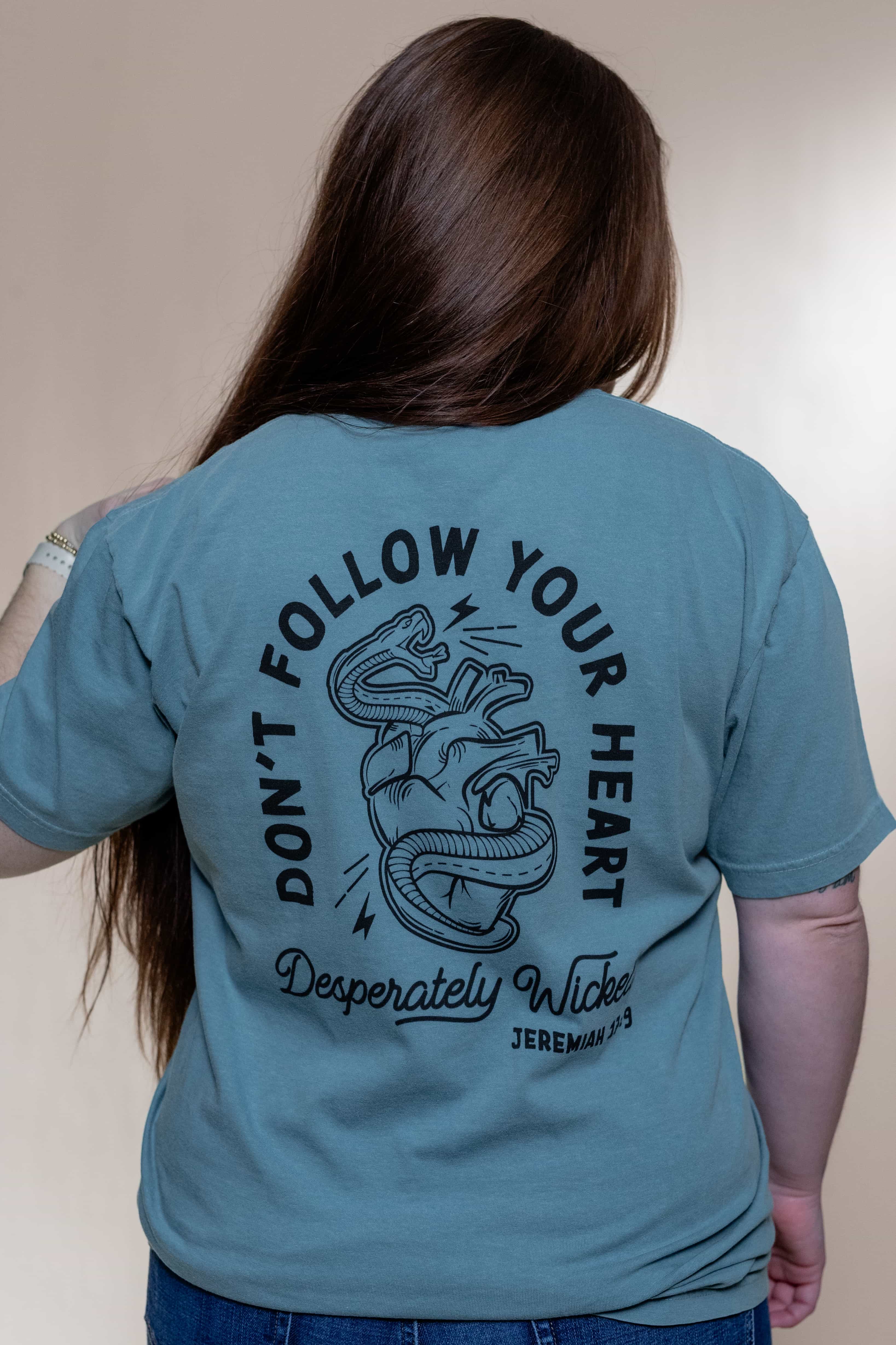 Religious Sweatshirt from Faith based Christian company, Christian Shirts Shop.
Graphic: Wicked Heart don't follow your heart Jeremiah 17:9
Color: Ice Blue
Brand: Comfort Colors