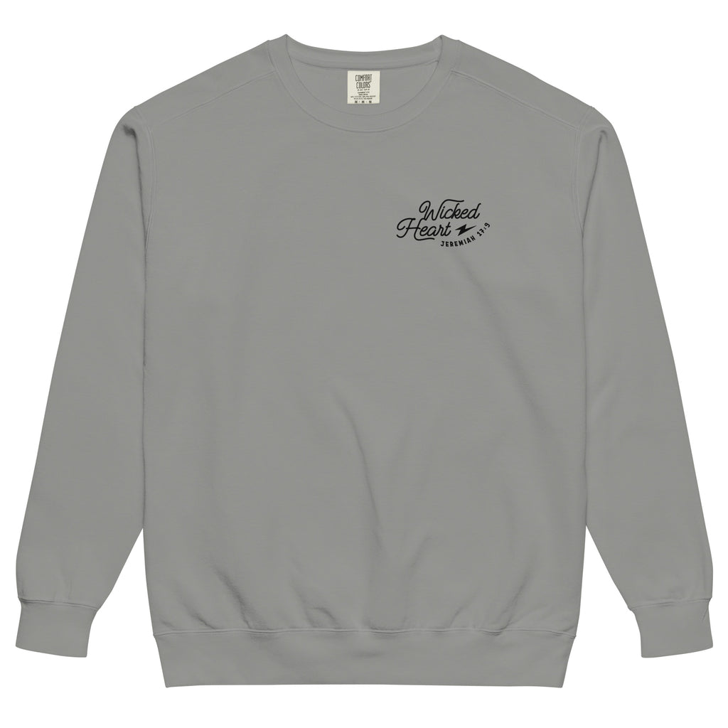Religious Sweatshirt from Faith based Christian company, Christian Shirts Shop.
Graphic: Wicked Heart Jeremiah 17:9
Color: gray
Brand: Comfort Colors