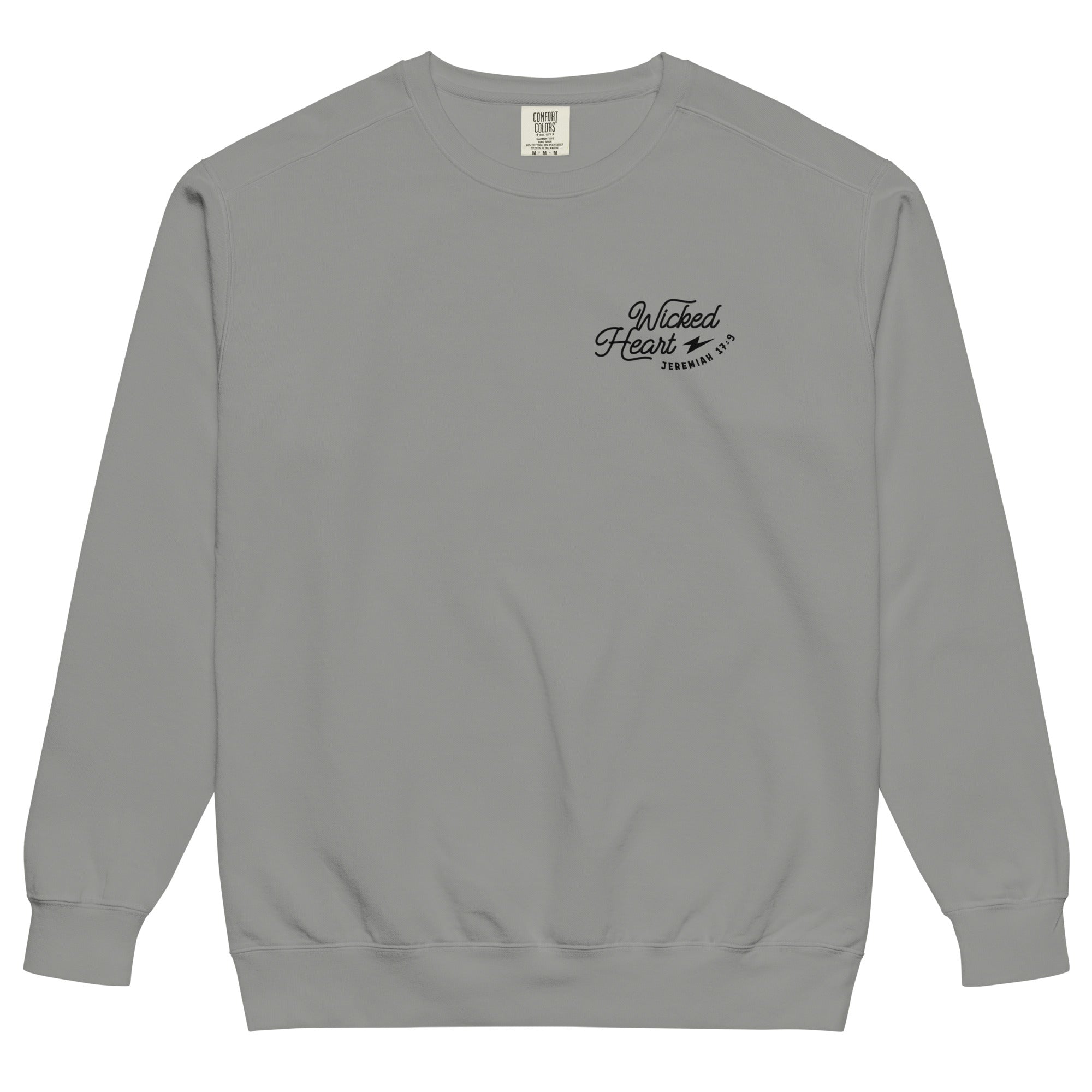 Religious Sweatshirt from Faith based Christian company, Christian Shirts Shop.
Graphic: Wicked Heart Jeremiah 17:9
Color: gray
Brand: Comfort Colors
