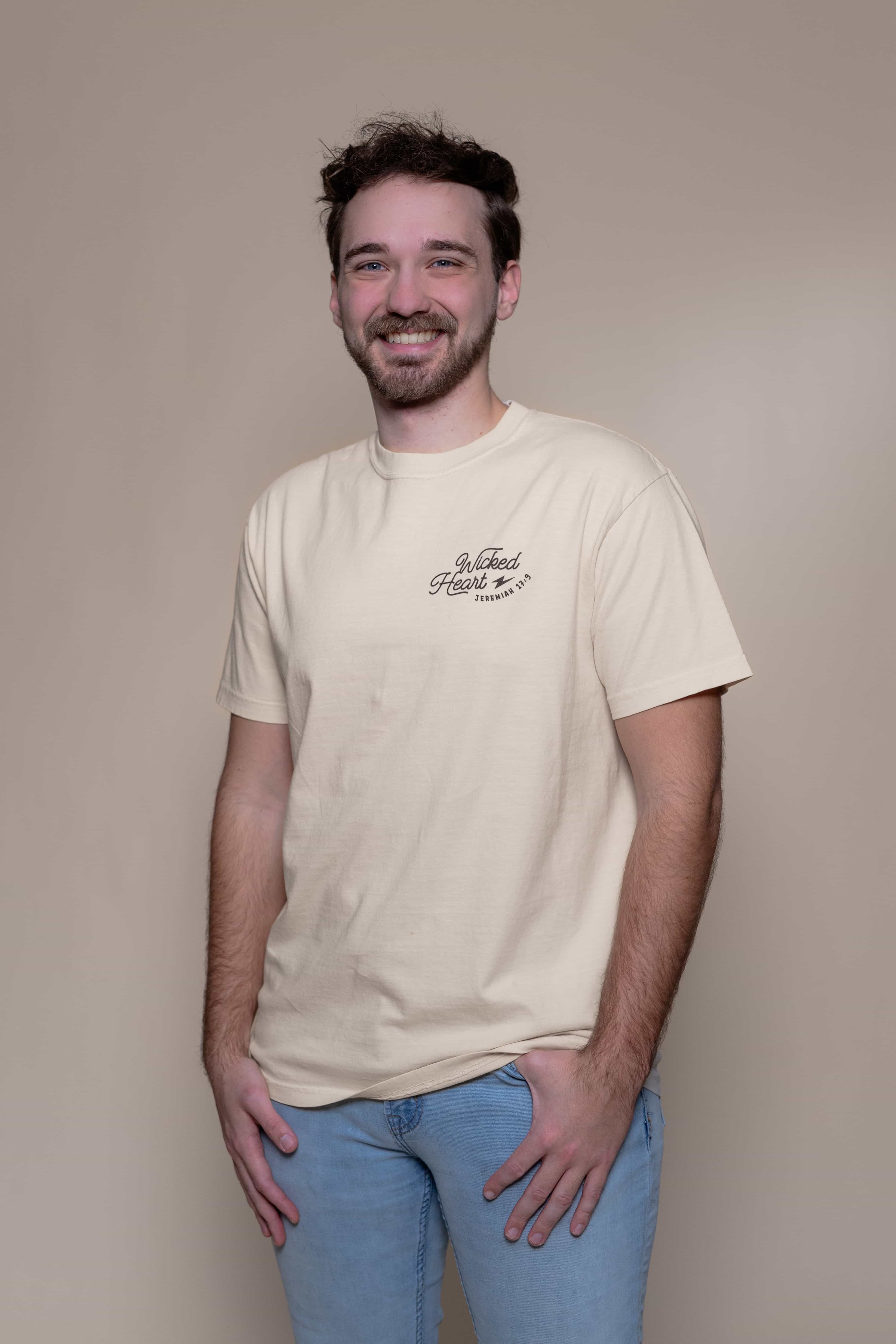 Religious Sweatshirt from Faith based Christian company, Christian Shirts Shop.
Graphic: Wicked Heart Jeremiah 17:9
Color: Ivory
Brand: Comfort Colors