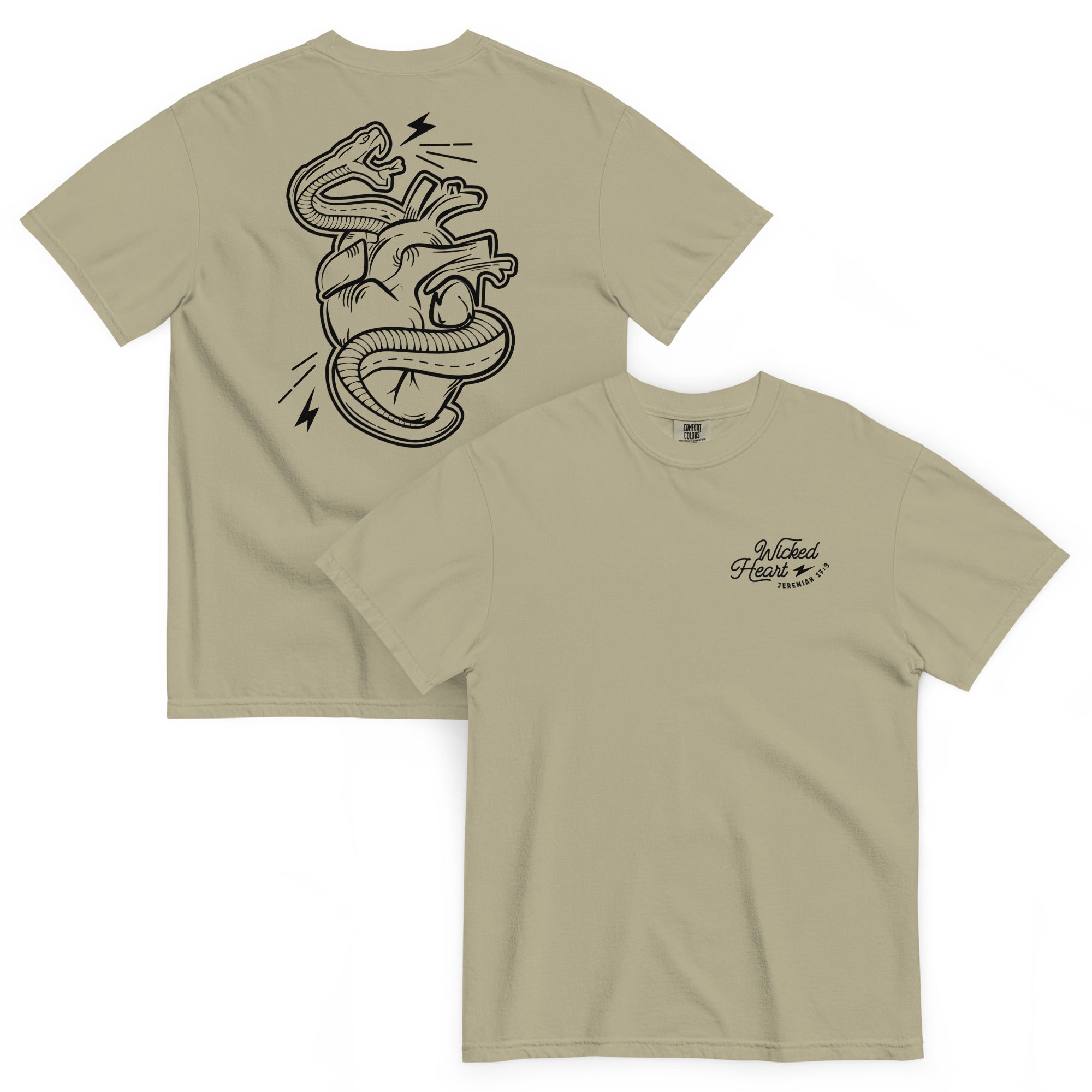 Religious Sweatshirt from Faith based Christian company, Christian Shirts Shop.
Graphic: Wicked Heart Jeremiah 17:9
Color: Khaki
Brand: Comfort Colors