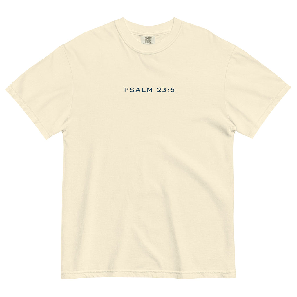 T-shirt from Faith based Christian company, Christian Shirts Shop. 
Graphic: His Goodness Gracious back image Psalm 23:6
Color: Ivory Shirt
Brand: Comfort Colors